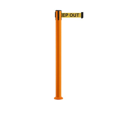 Stanchion Belt Barrier Fixed Base Orange Post 11ft.Danger... Belt